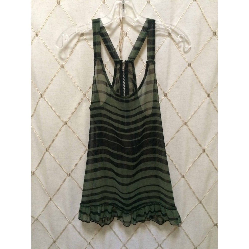 Black Green Striped Sleeveless Blouse Size XS
